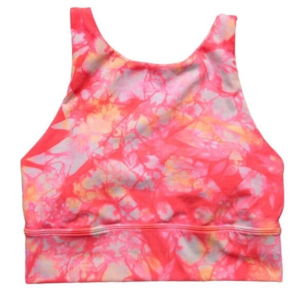 Lululemon Energy Bra High Neck Long Line Shibori Neon Orange Size 4 - Picture 3 of 6